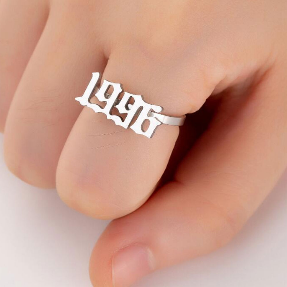 cheap wholesale 1980-2000 years silver and gold colors Anniversary stainless steel birth year open cuff adjustable ring jewelry