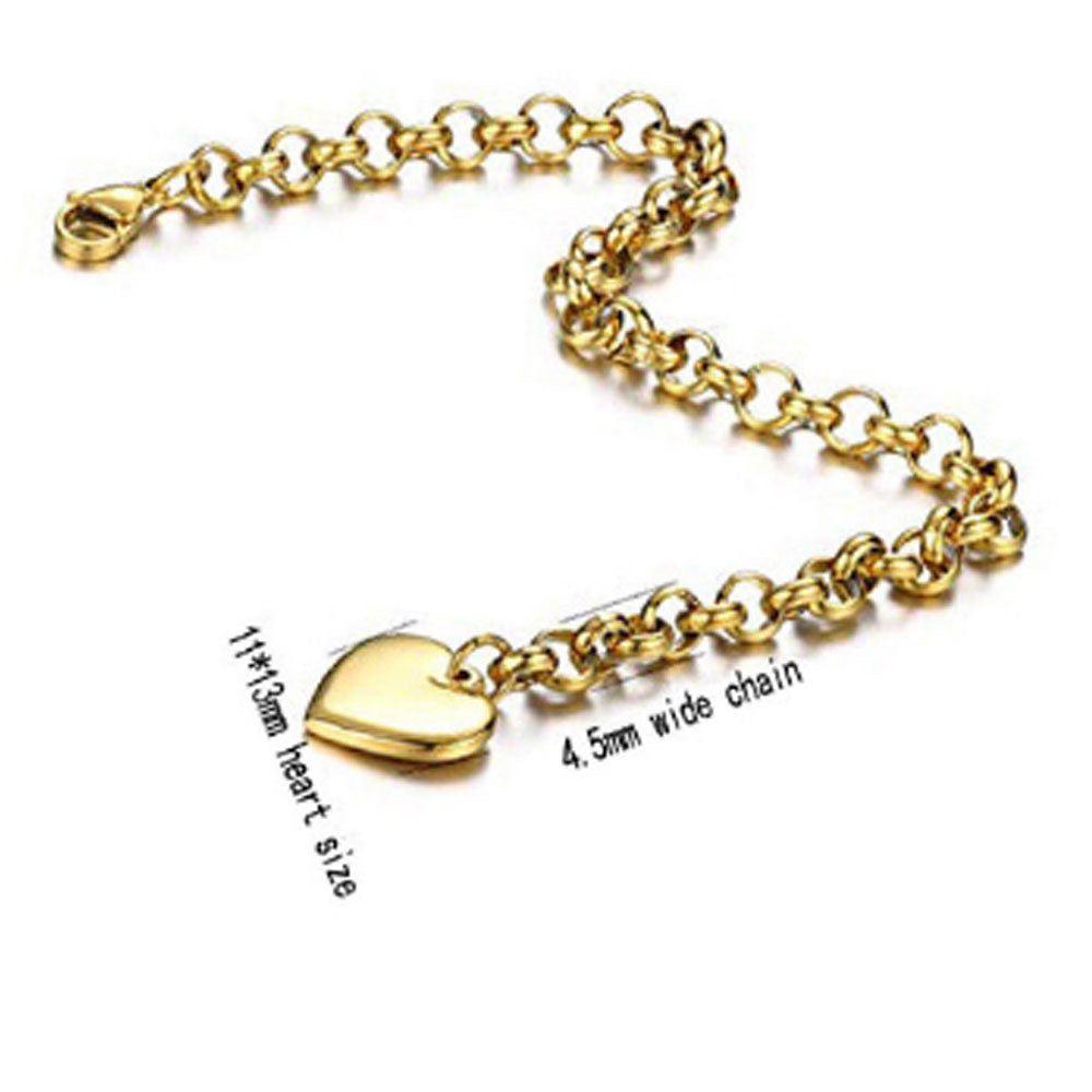 high quality fashion boho stainless steel chain women lucky heart pendant charm bracelet jewelry