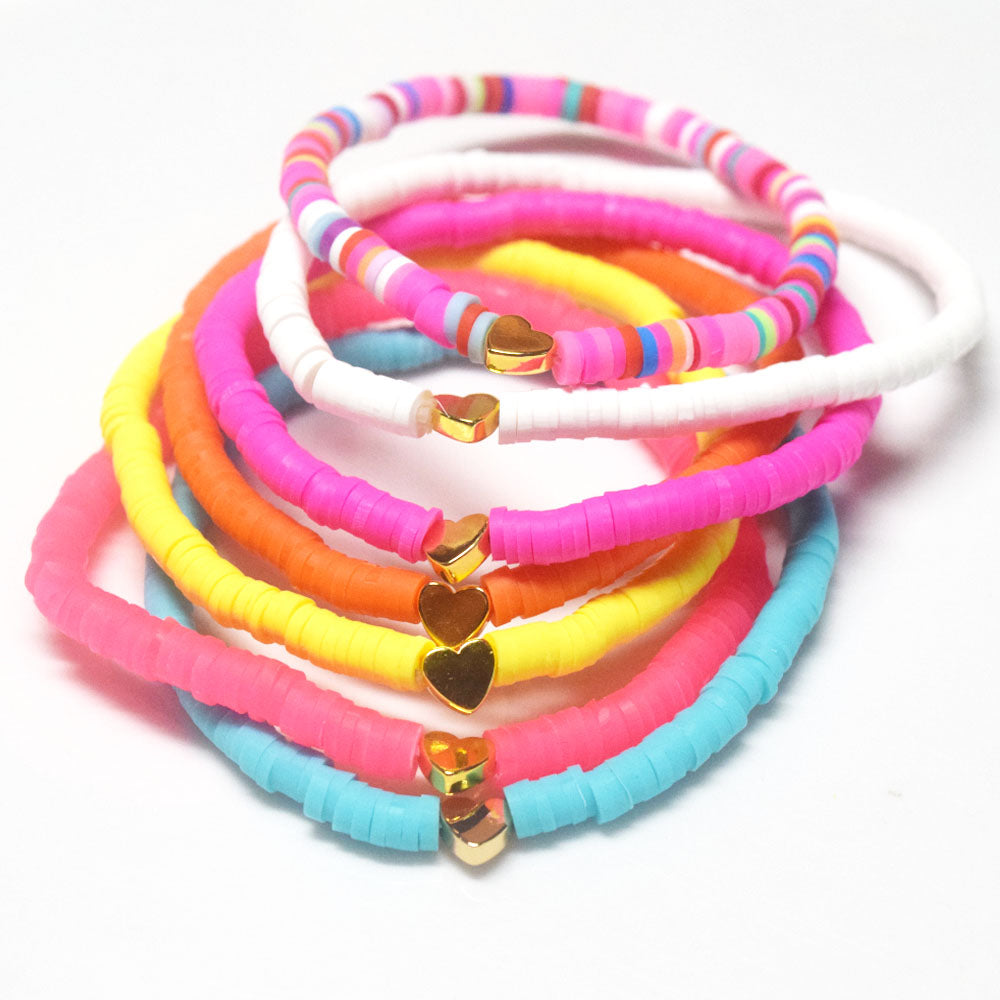 handmade bohemian soft clay polymer bead stackable bracelet women beach boho heart charm bracelets jewelry
