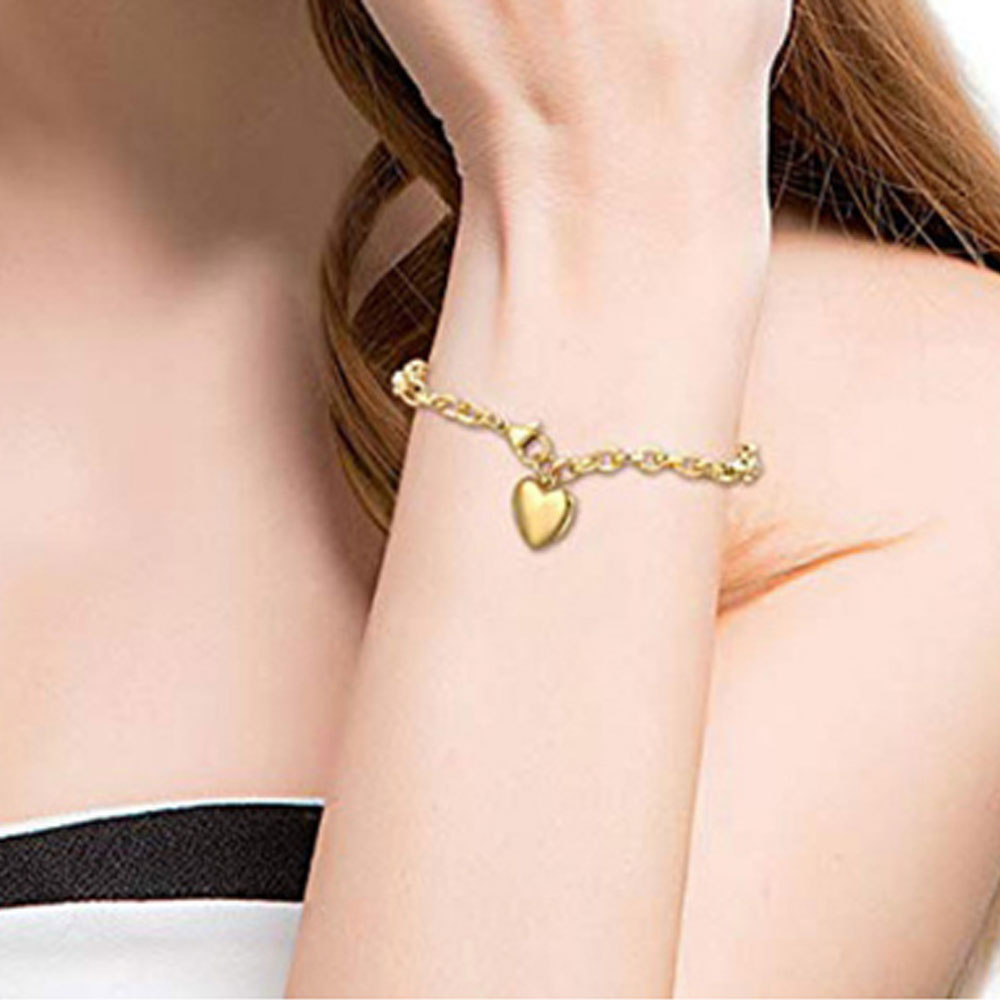 high quality fashion boho stainless steel chain women lucky heart pendant charm bracelet jewelry