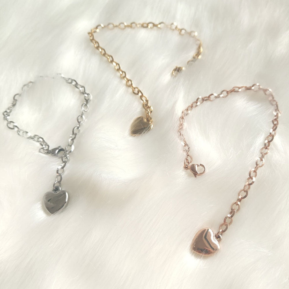high quality fashion boho stainless steel chain women lucky heart pendant charm bracelet jewelry