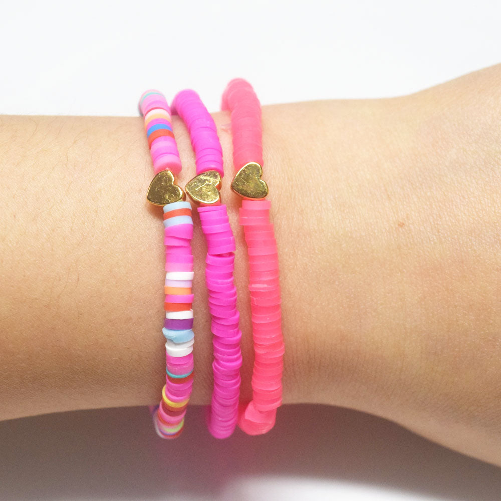 handmade bohemian soft clay polymer bead stackable bracelet women beach boho heart charm bracelets jewelry