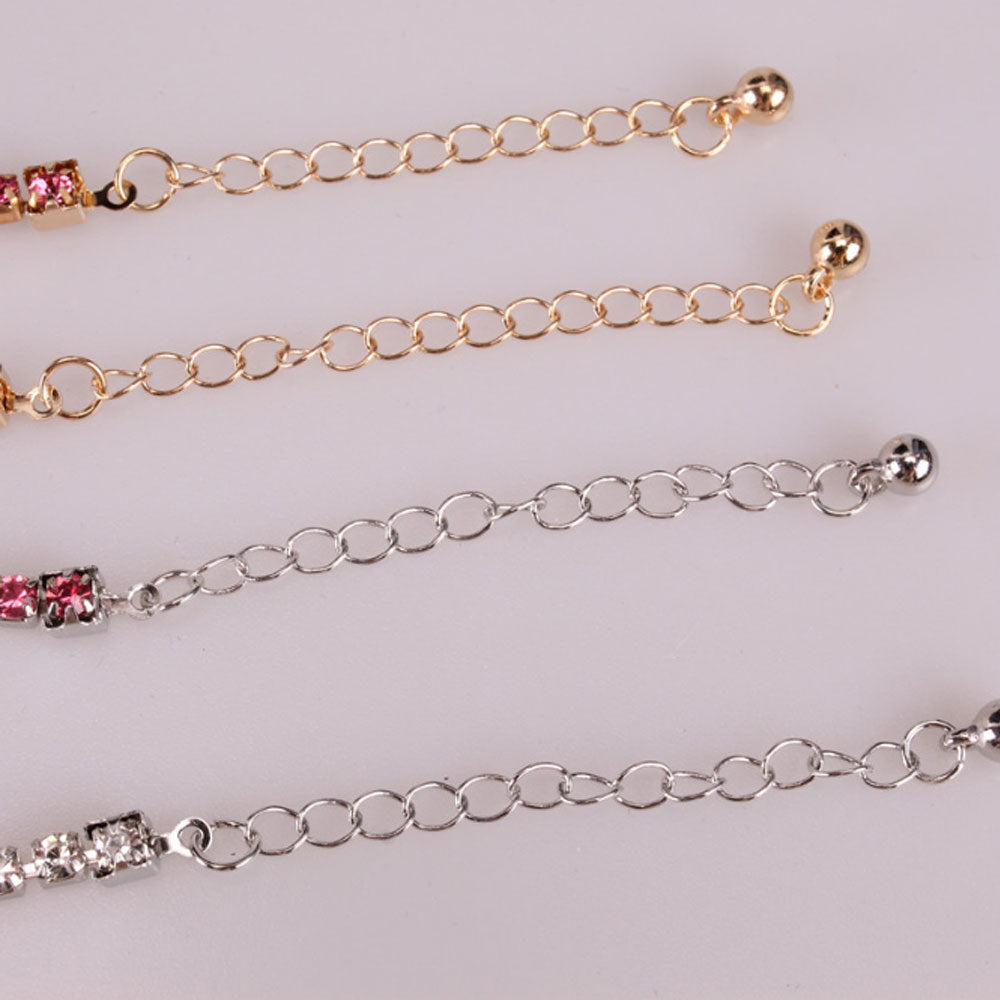 rhinestone beads diamond pink butterfly tennis anklet gold silver