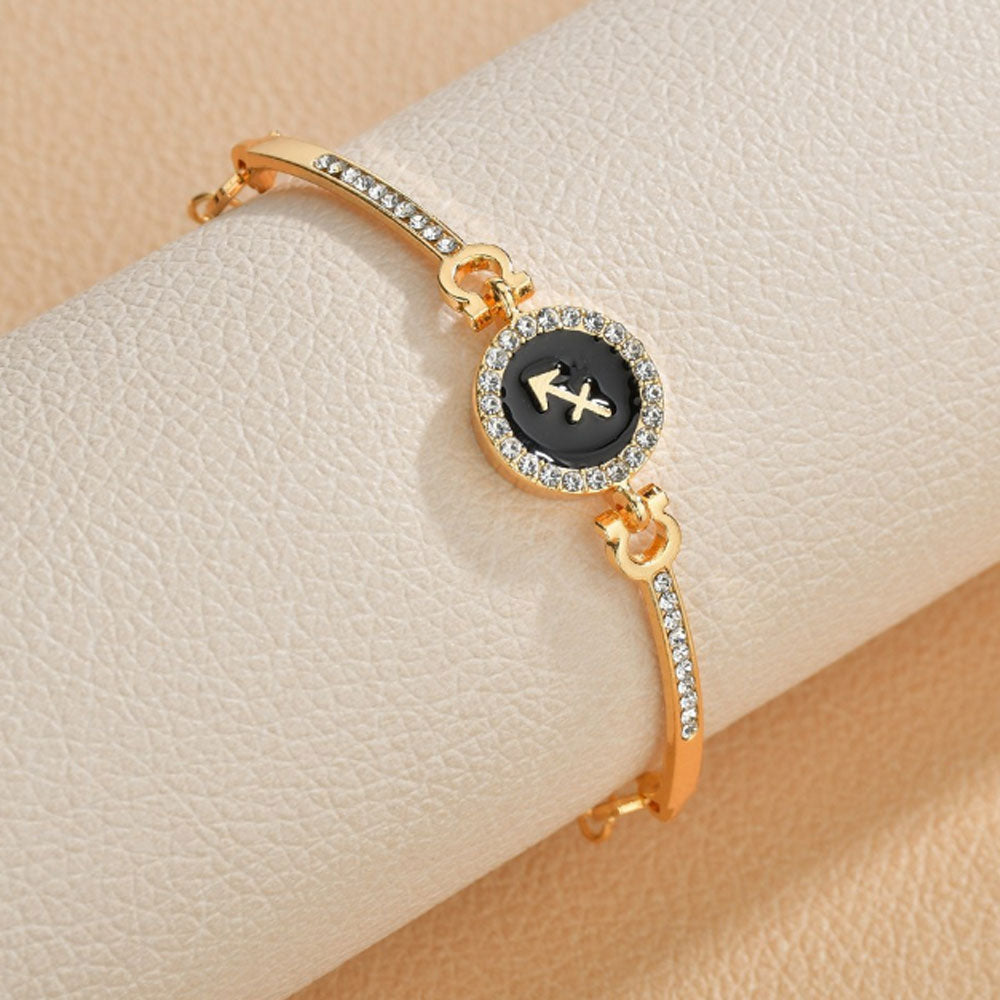 wholesale cubic zirconia diamond beads paving brass bangle 12 zodiac sings charm chain bracelet women adjustable