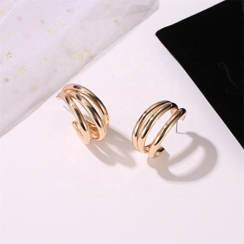 Vintage multi layered geometric triple hoops earrings trendy minimalist gold plated hoop earrings