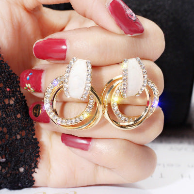 Korea trendy tiny silver gold rose gold geometric earrings fashion crystal rhinestone S925 silver pin hypoallergenic hoops earrings