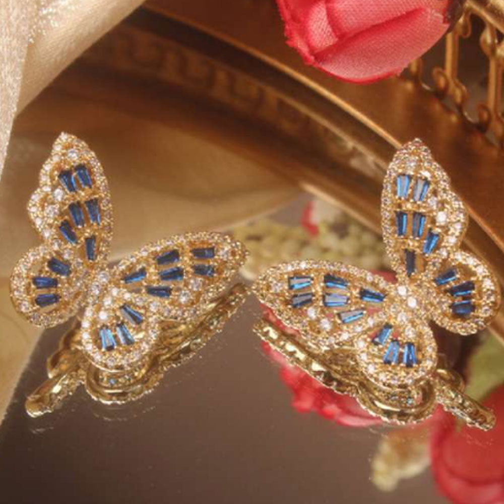 AAA cubic zirconia butterfly butterflies wing 14k gold plated stud earring jewelry women