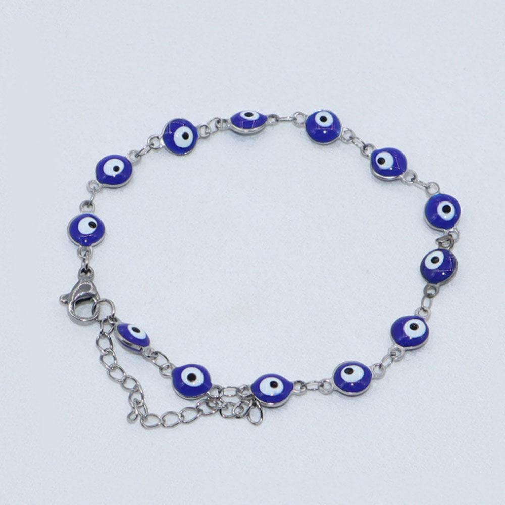 quake fashion plastic turkish red black blue pink d-evil eye bead with stainless steel chain adjustable bracelet jewelry
