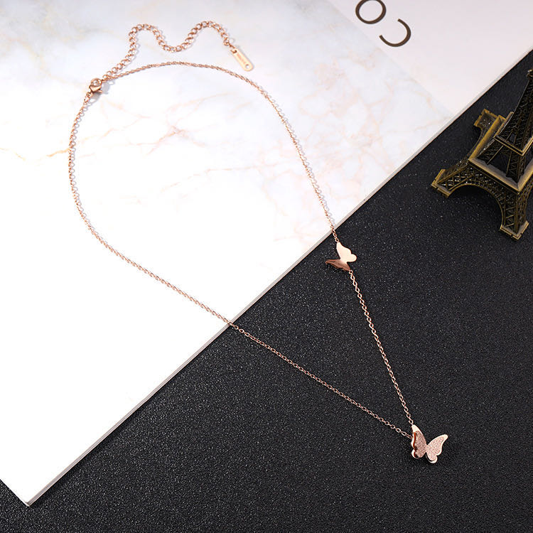 stainless steel butterfly necklace gold, silver and rose gold colors are optional abrazine finish lobster clasp