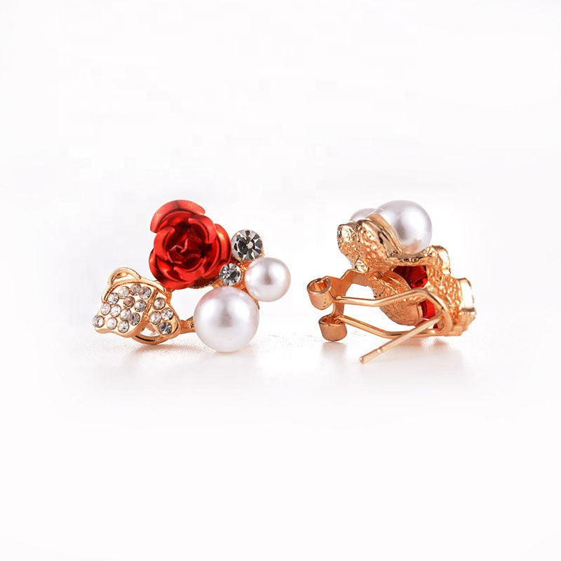 Rose Shape Pearl Crystal Zircon Butterfly Earring Camellia Flower Ear Stud Women Earring Jewelry