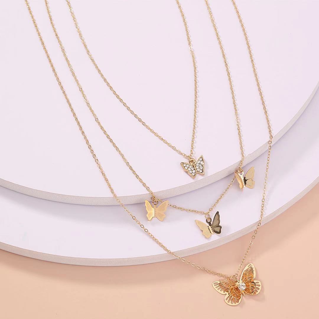 amazon hot sale fashion multilayer set necklace butterfly metal alloy pendant Necklace for women and girls