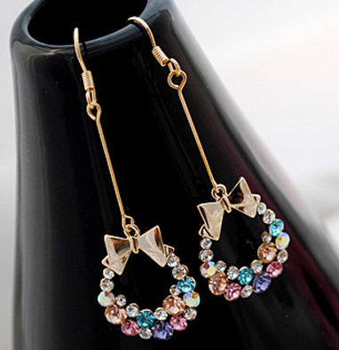 Mini dainty alloy gold plated summer earring jewellery trendy crystal rhinestone butterfly bowknot rainbow earrings for women