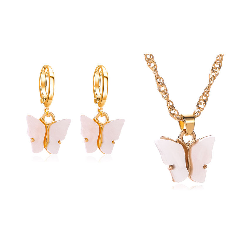 Fashion trendy accessories acrylic butterfly charm pendan necklace andt earrings jewelry set