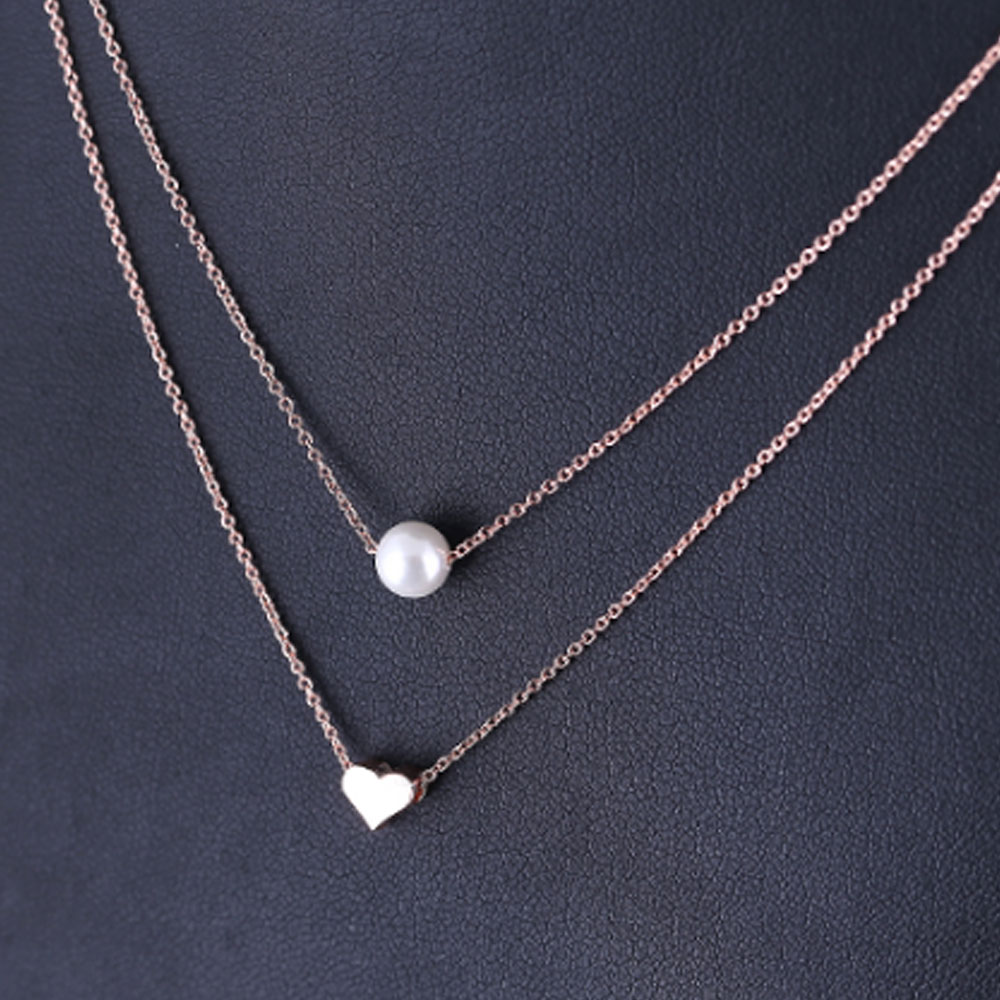 925 sterling silver heart pendant with ABS pearl bead jewelry necklace beaded neck design