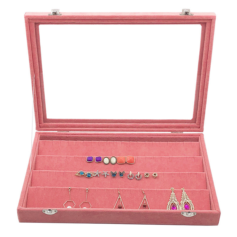 Large size body jewelry bracelet necklace earring ring packaging storage showcase jewelry display tray pink velvet with lid