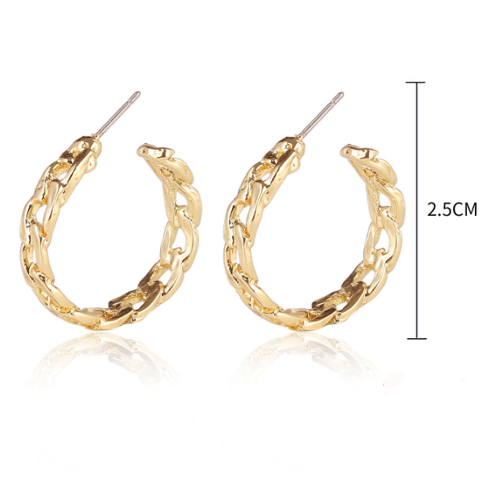 handmade fashion alloy gold rose gold cuban chain twist curve c shaped hoop earrings jewelry
