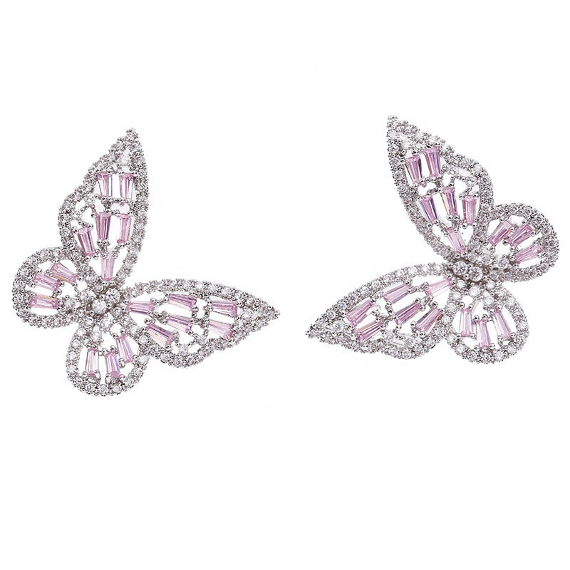 Korean Fashion Jewelry Butterfly Stud Earring Luxury Zircon Wedding Earring Women Crystal Beaded Glitter Butterfly Earrings