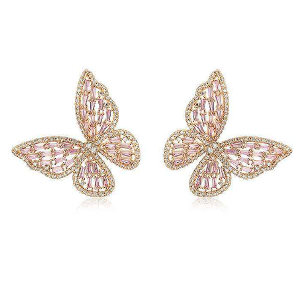 AAA cubic zirconia butterfly butterflies wing 14k gold plated stud earring jewelry women