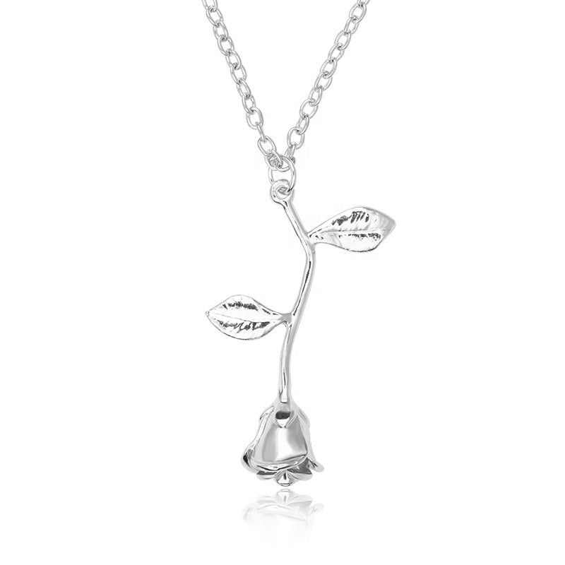 Gold silver rose gold plated forever preserved rose flower pendant necklace rose quartz jewelry fashion necklaces gold