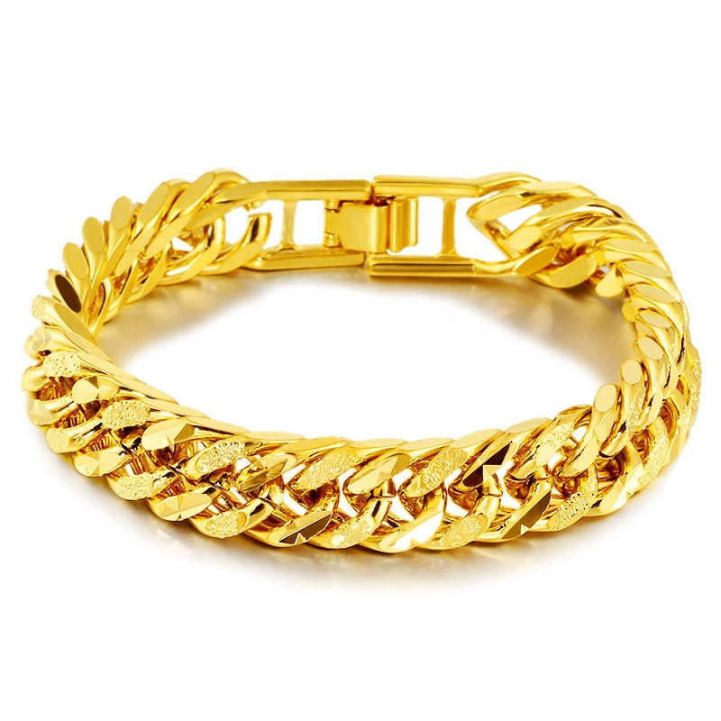 Hip hop chain men alloy bracelet jewelry 12mm wide 24k dubai gold plated miami cuban link Chains