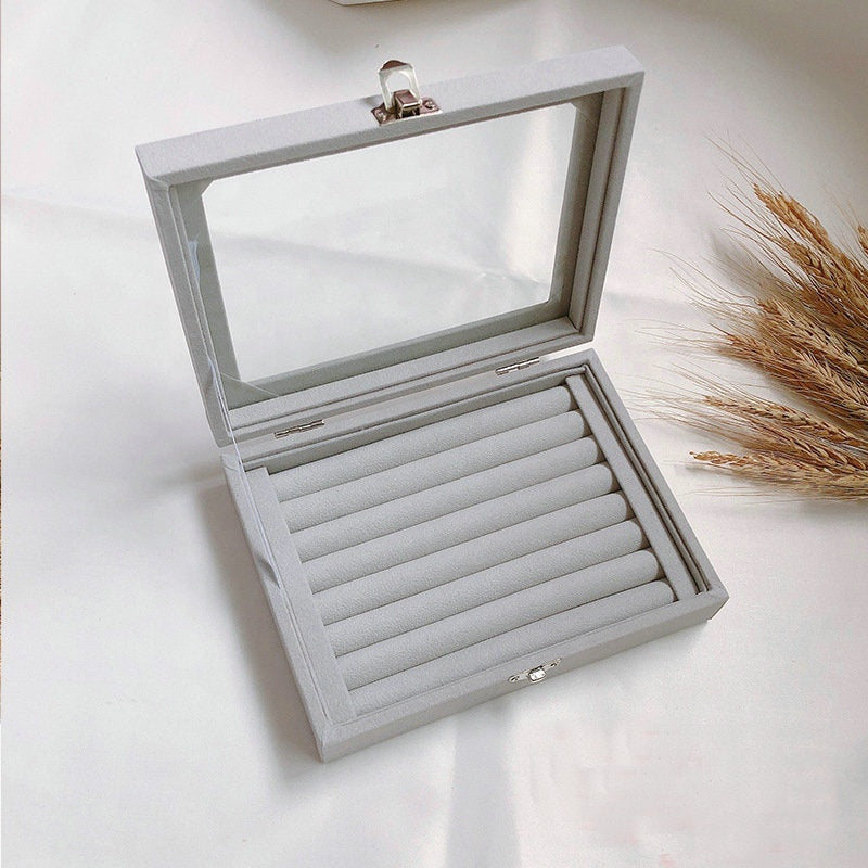 20*15*5cm Gray Velvet Flannelette Glass Acrylic Tray with lid Necklace Earring Ring Showcase Storage Organizer Box Jewellery Display Tray