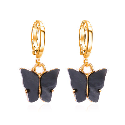 Trendy mixed color Korean new earrings fashion blue pink gold color acrylic butterfly hoop earring jewelry women