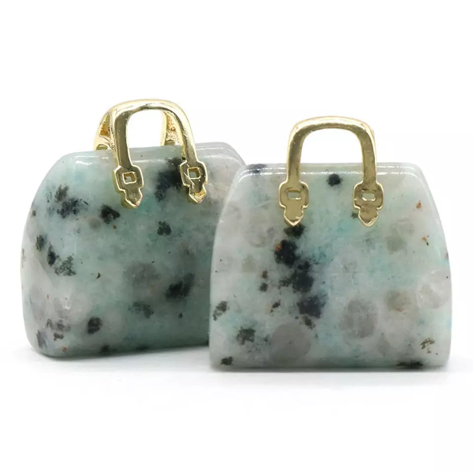 natural crystal amethyst tiger eye agate jade howlite pink quartz green stone handbag pendant only no chain necklace