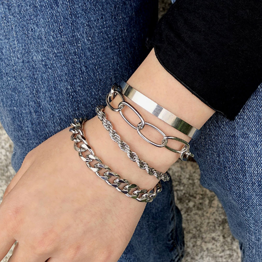 women's kinds of chain chunky cuban twised bracelet & cuff bangles set jewelry