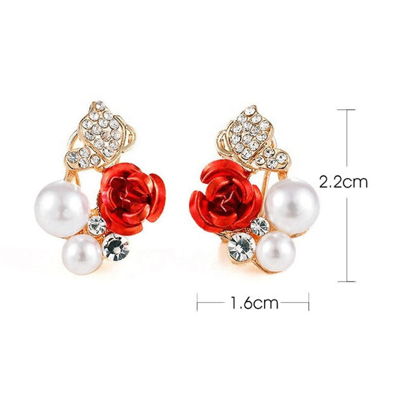 Rose Shape Pearl Crystal Zircon Butterfly Earring Camellia Flower Ear Stud Women Earring Jewelry
