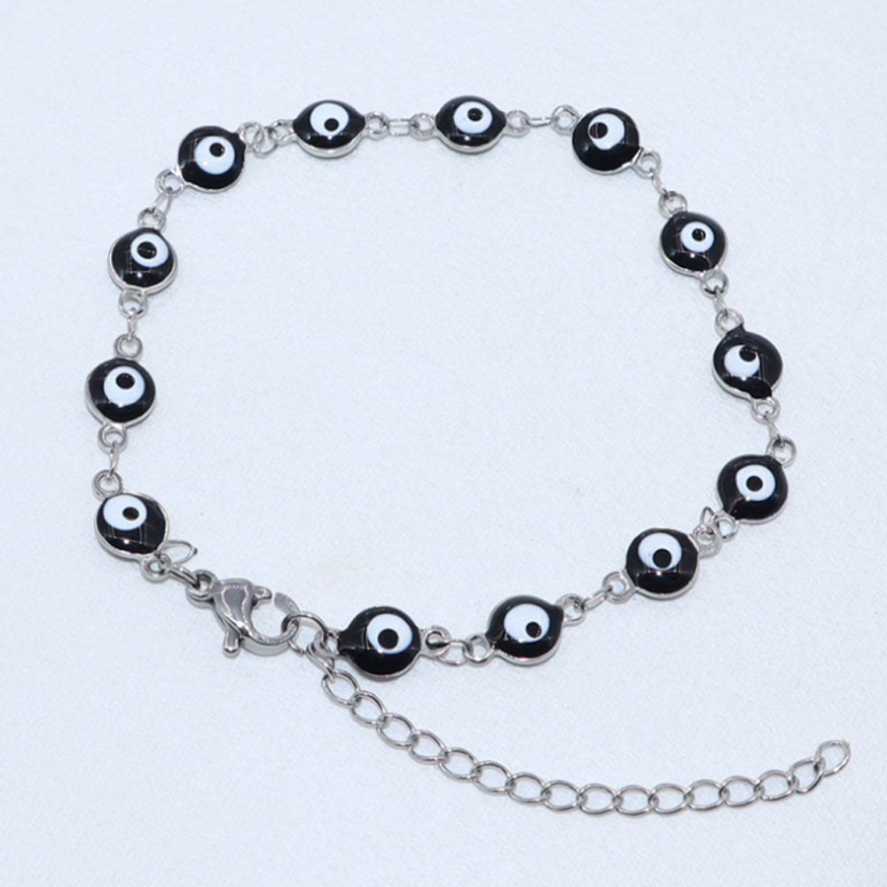 quake fashion plastic turkish red black blue pink d-evil eye bead with stainless steel chain adjustable bracelet jewelry