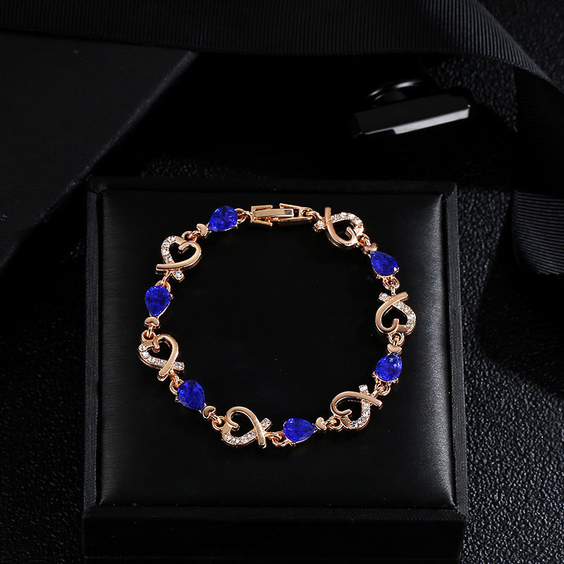 Korea trendy Alloy gift heart bracelet diamond copper office ladies bracelets for women jewelry