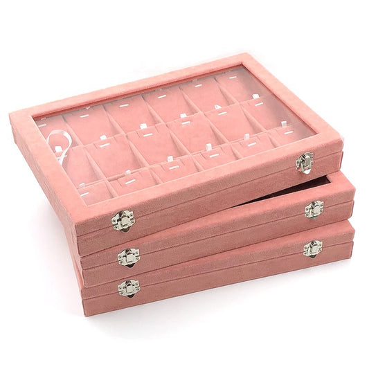 Large size body jewelry  bracelet necklace earring ring packaging storage showcase jewelry display tray  pink velvet with lid