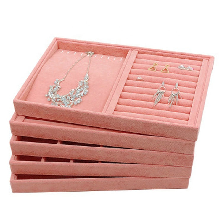 Larege Size Pink Earring Showcase Display Case Luxury Wood Velvet Hook Necklace Bracelet Ring Body Jewelry Storage Display Tray