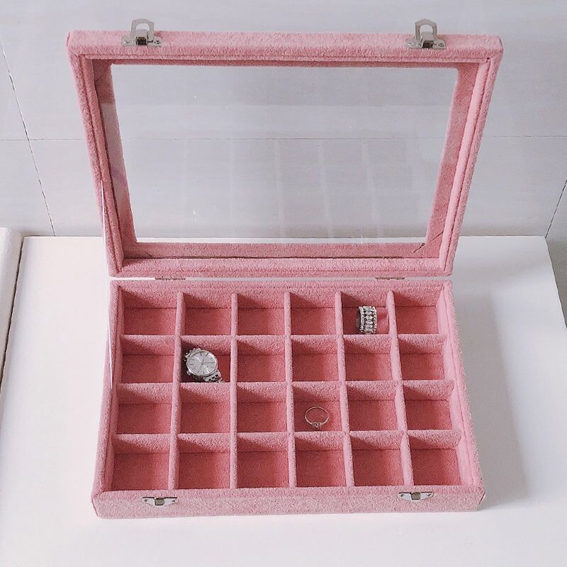 Large size body jewelry  bracelet necklace earring ring packaging storage showcase jewelry display tray  pink velvet with lid