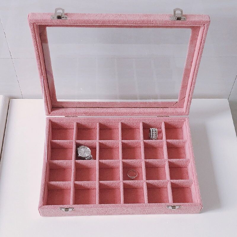 Large size body jewelry bracelet necklace earring ring packaging storage showcase jewelry display tray pink velvet with lid
