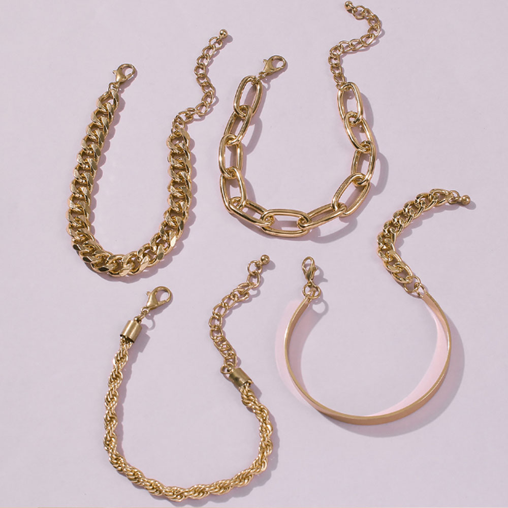 women's kinds of chain chunky cuban twised bracelet & cuff bangles set jewelry