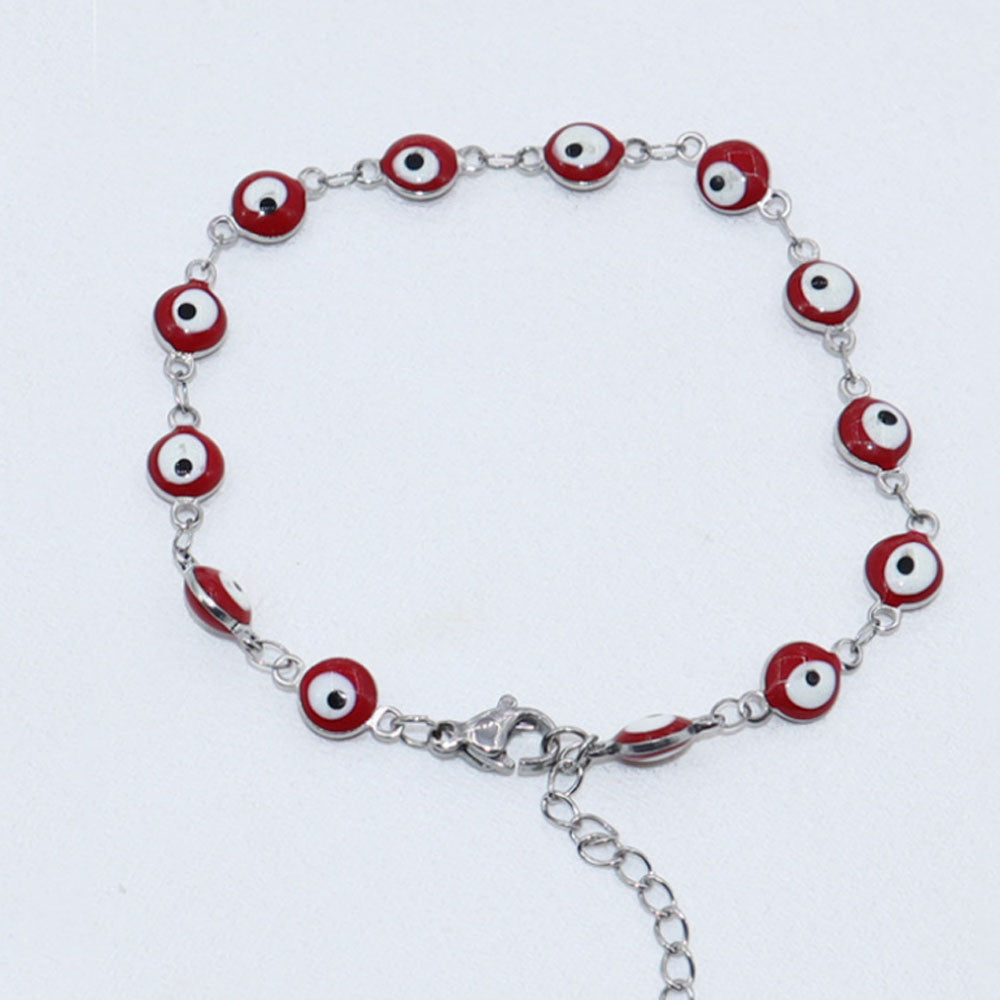 quake fashion plastic turkish red black blue pink d-evil eye bead with stainless steel chain adjustable bracelet jewelry