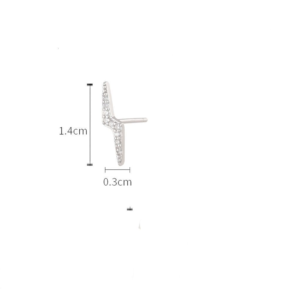 small 925 sterling silver gold plated cubic zirconia diamond lightning bot thouder charm stud earring women earrings jewelry