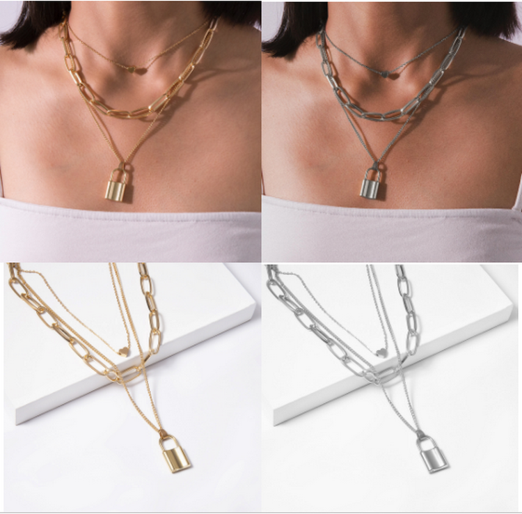 9 design multi size jewelry Joyas Bijoux necklace gold plated chain key lock necklace for Mujer women girls