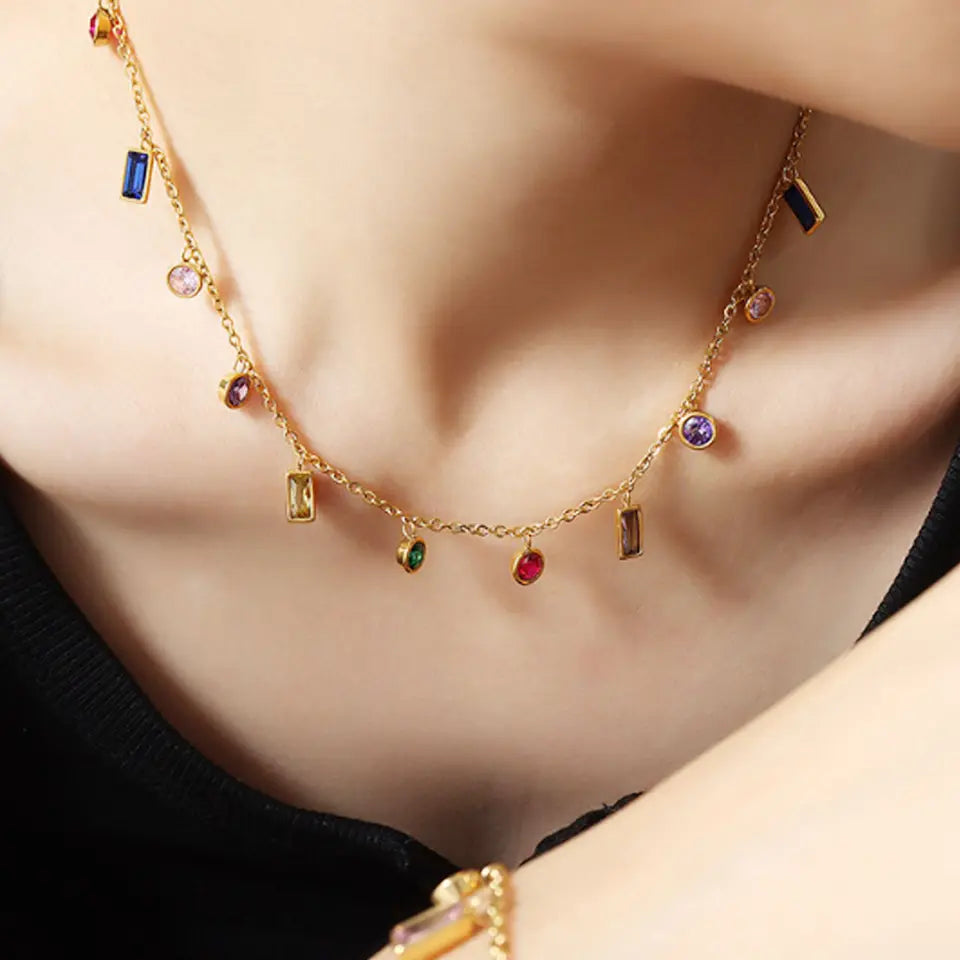 fashion trendy stainless steel gold plated zircon beads charm pendant tassel bracelet party wedding bracelets necklace supplier