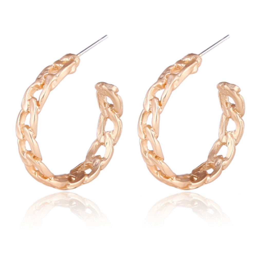 handmade fashion alloy gold rose gold cuban chain twist curve c shaped hoop earrings jewelry