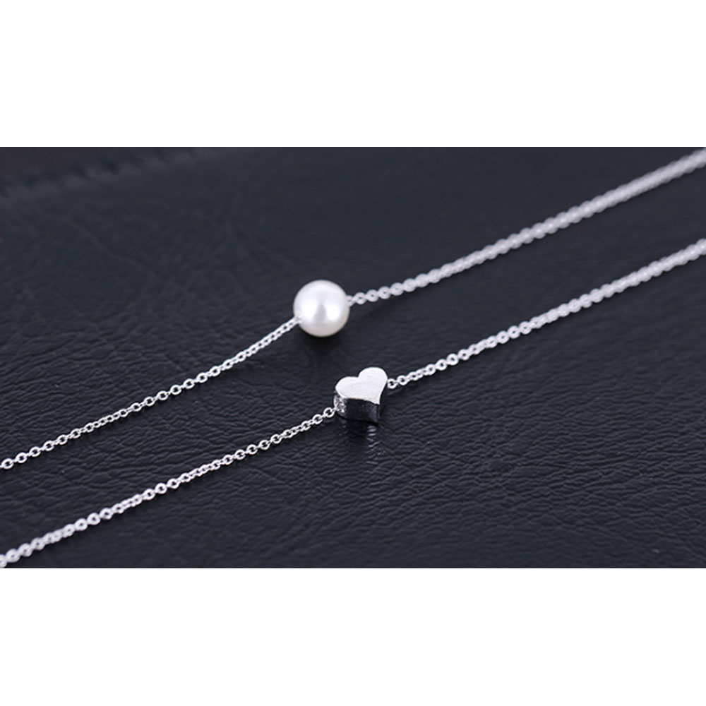 925 sterling silver heart pendant with ABS pearl bead jewelry necklace beaded neck design