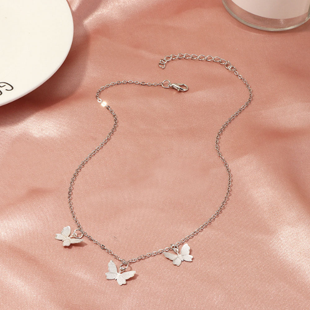 wholesalebrass alloy gold and silver plated women tiny butterfly pendant charm necklace jewelry