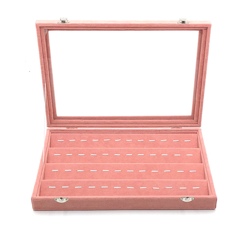 Large size body jewelry bracelet necklace earring ring packaging storage showcase jewelry display tray pink velvet with lid