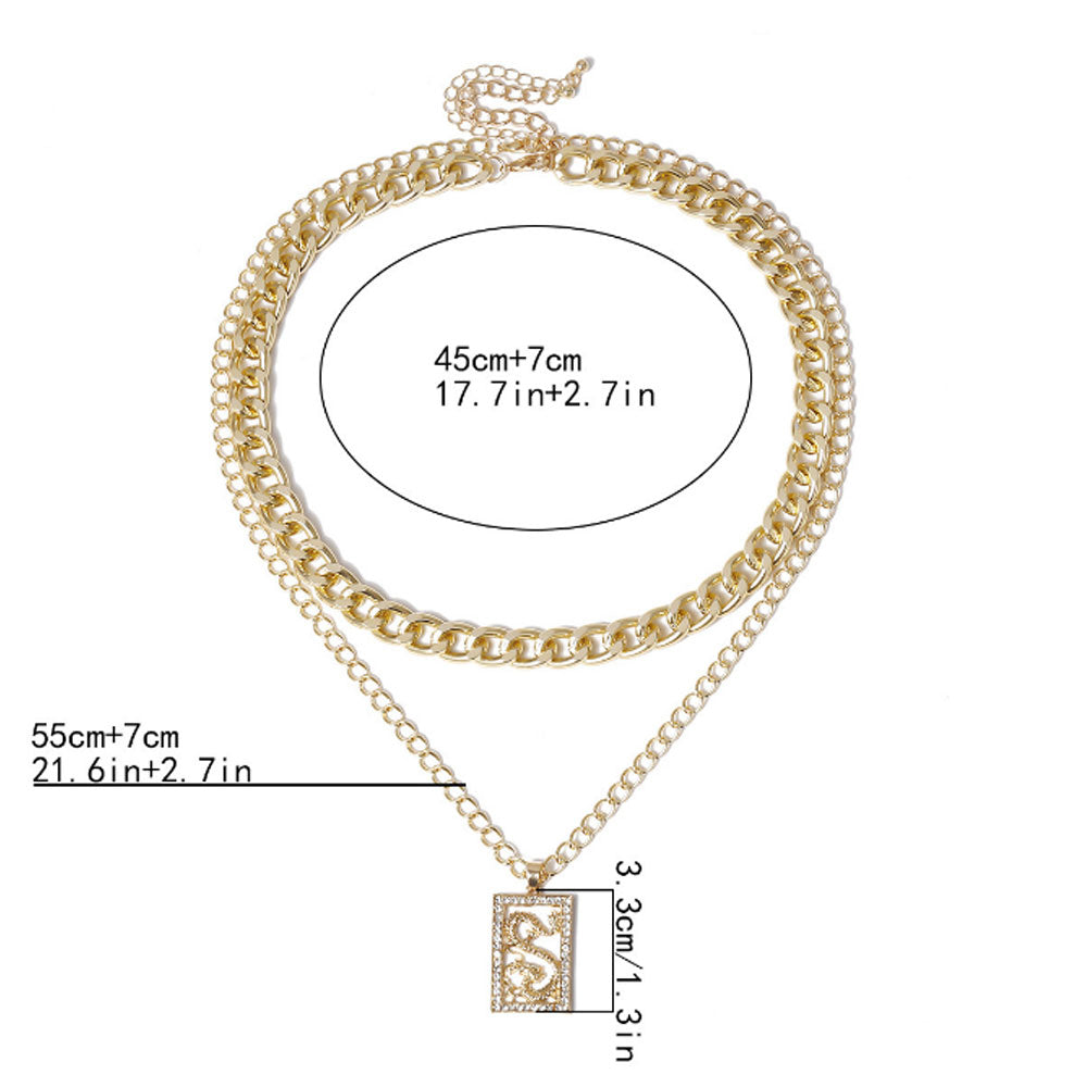 fashion 2 layers bohemian brass alloy gold plated zodiac dragon necklace jewelry