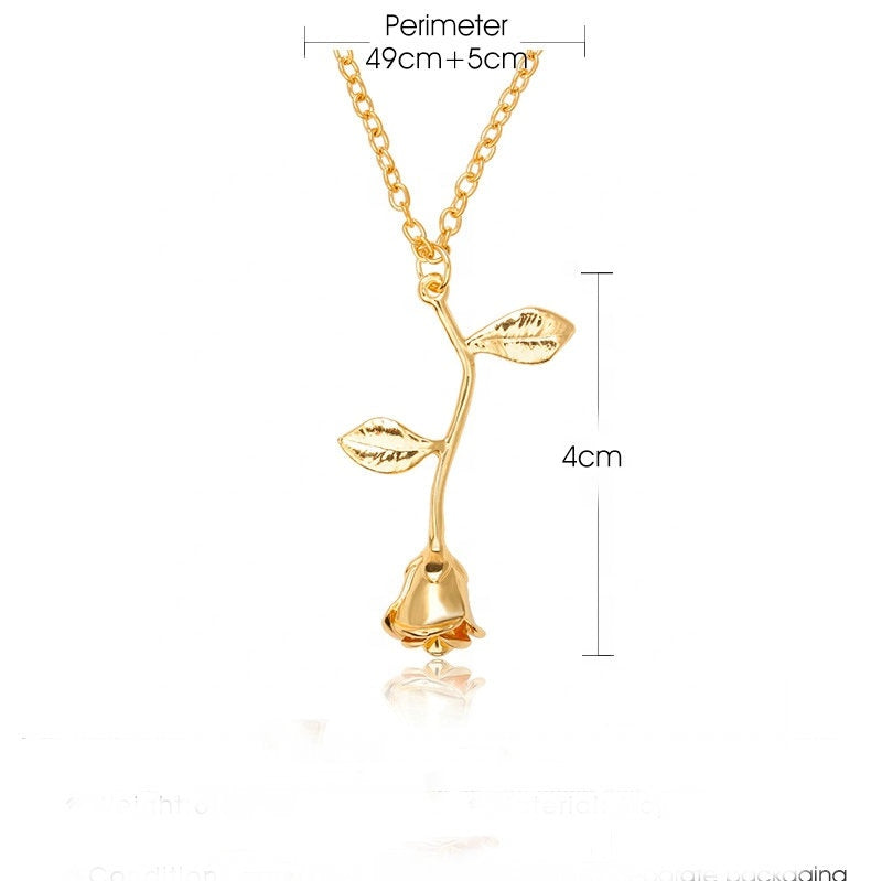 Gold silver rose gold plated forever preserved rose flower pendant necklace rose quartz jewelry fashion necklaces gold