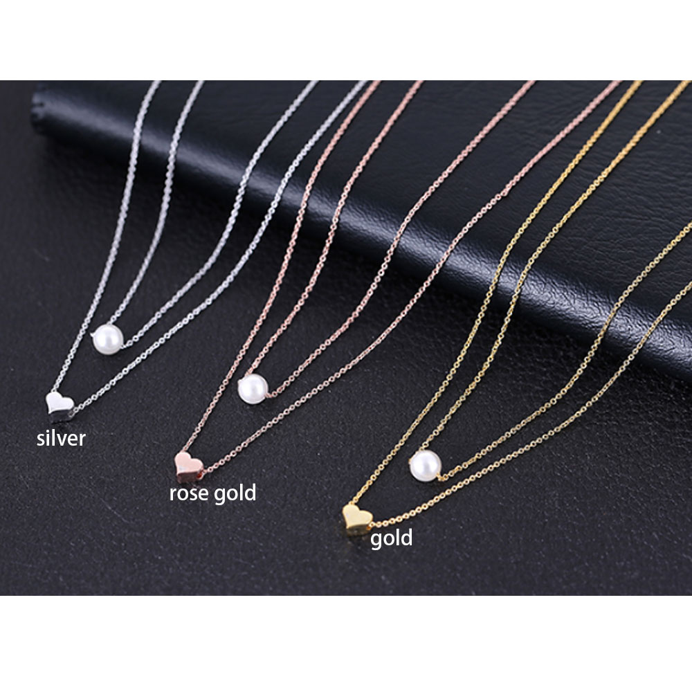 925 sterling silver heart pendant with ABS pearl bead jewelry necklace beaded neck design