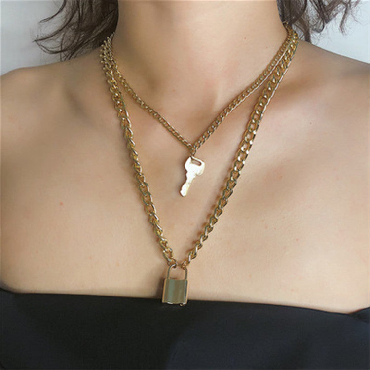 9 design multi size jewelry Joyas Bijoux necklace gold plated chain key lock necklace for Mujer women girls