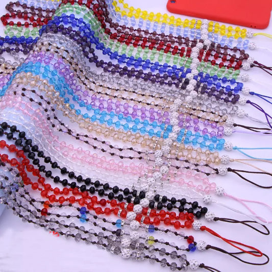 handmade crystal beads 32 inches/90CM Long hang around necklace lanyard strap string accessory for mobile cell smart phone Case