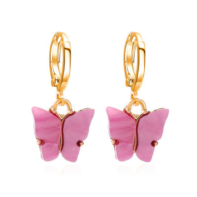 Trendy mixed color Korean new earrings fashion blue pink gold color acrylic butterfly hoop earring jewelry women